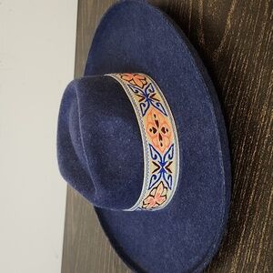 Olive & Pique Wide Brim Fedora Hat With Woven Geometric Band Nwt New